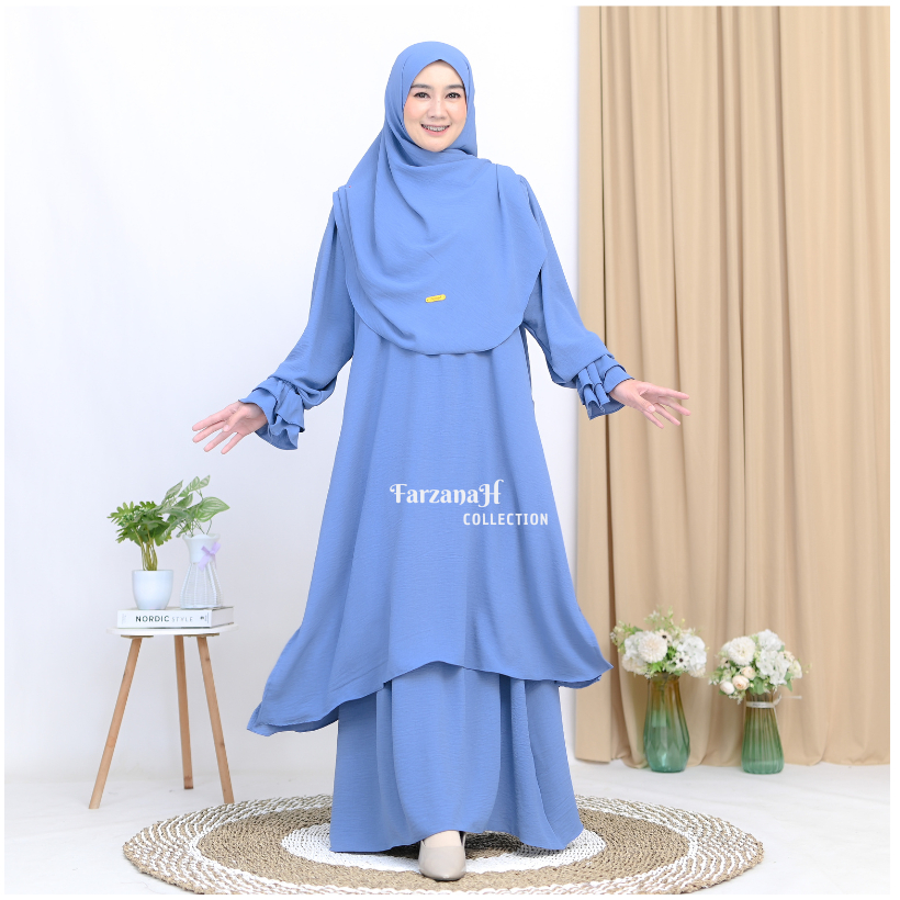 One Set Tunik Melayu khadijah Setelan Rok Wanita + Pasmina Crinkle Umroh Haji Terbaru