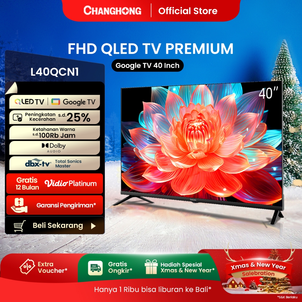 Changhong QLED TV 40 inch FHD  Dolby Audio Google Play Netflix Youtube Bluetooth USB Google Assistan