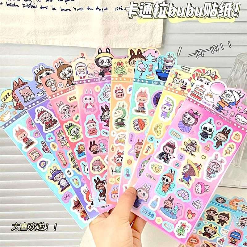 

Veiso_Stiker Gliter Hologram besar Motif labubu Karakter Lucu sticker murah 1 lembar