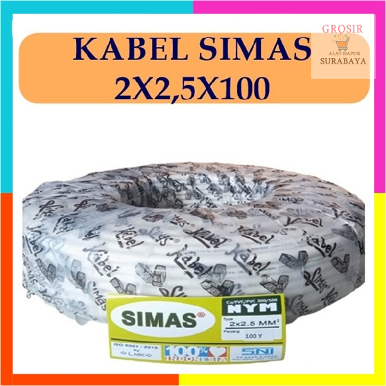 SIMAS KABEL LISTRIK NYM 2X2,5mm 100 Yard / Kabel Tembaga Murni SIMAS 1 Roll
