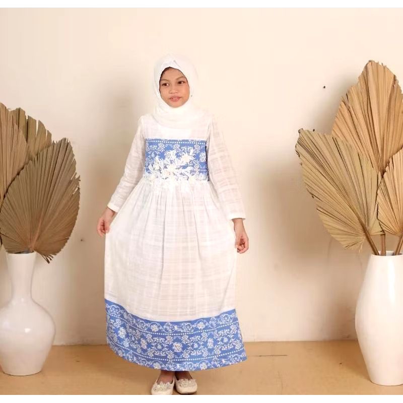 Gamis Putih Motif Bunga list bitu