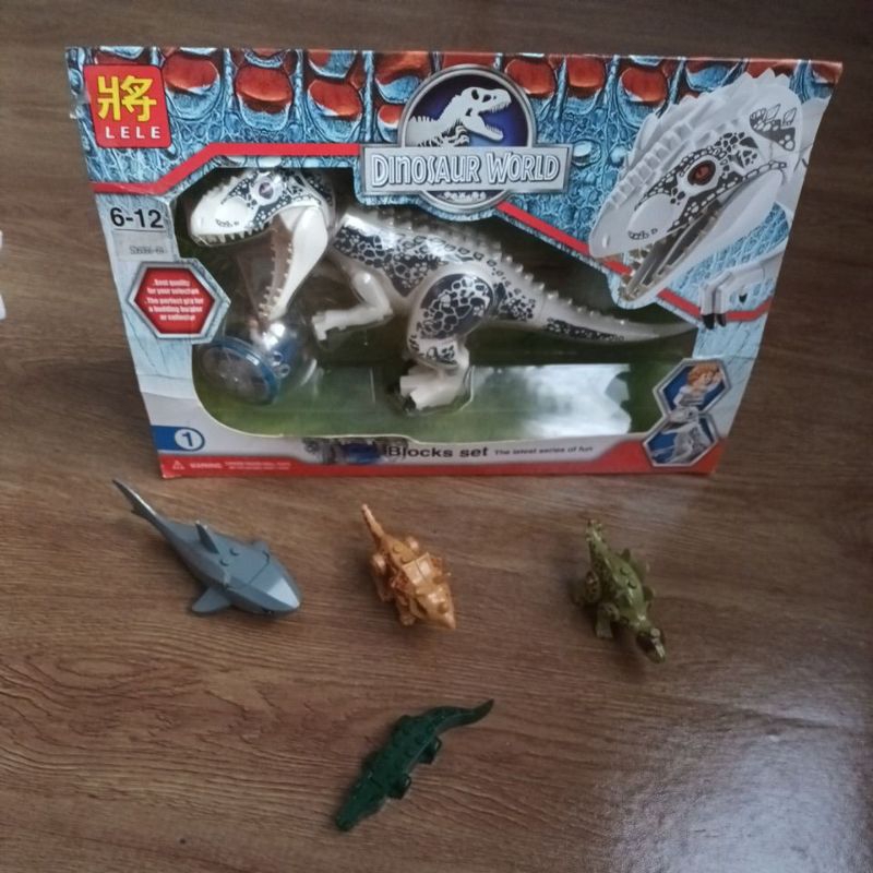 mainan lego hewan preloved indominus rex buaya hiu megalodon dino