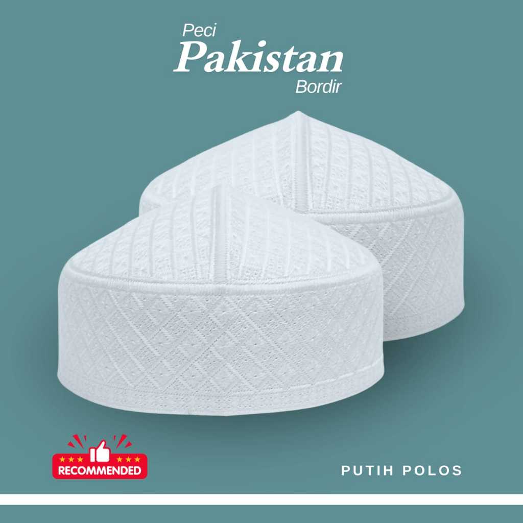Peci Pakistan putih bordir kaku bagus nyaman dipakai murah berkualitas