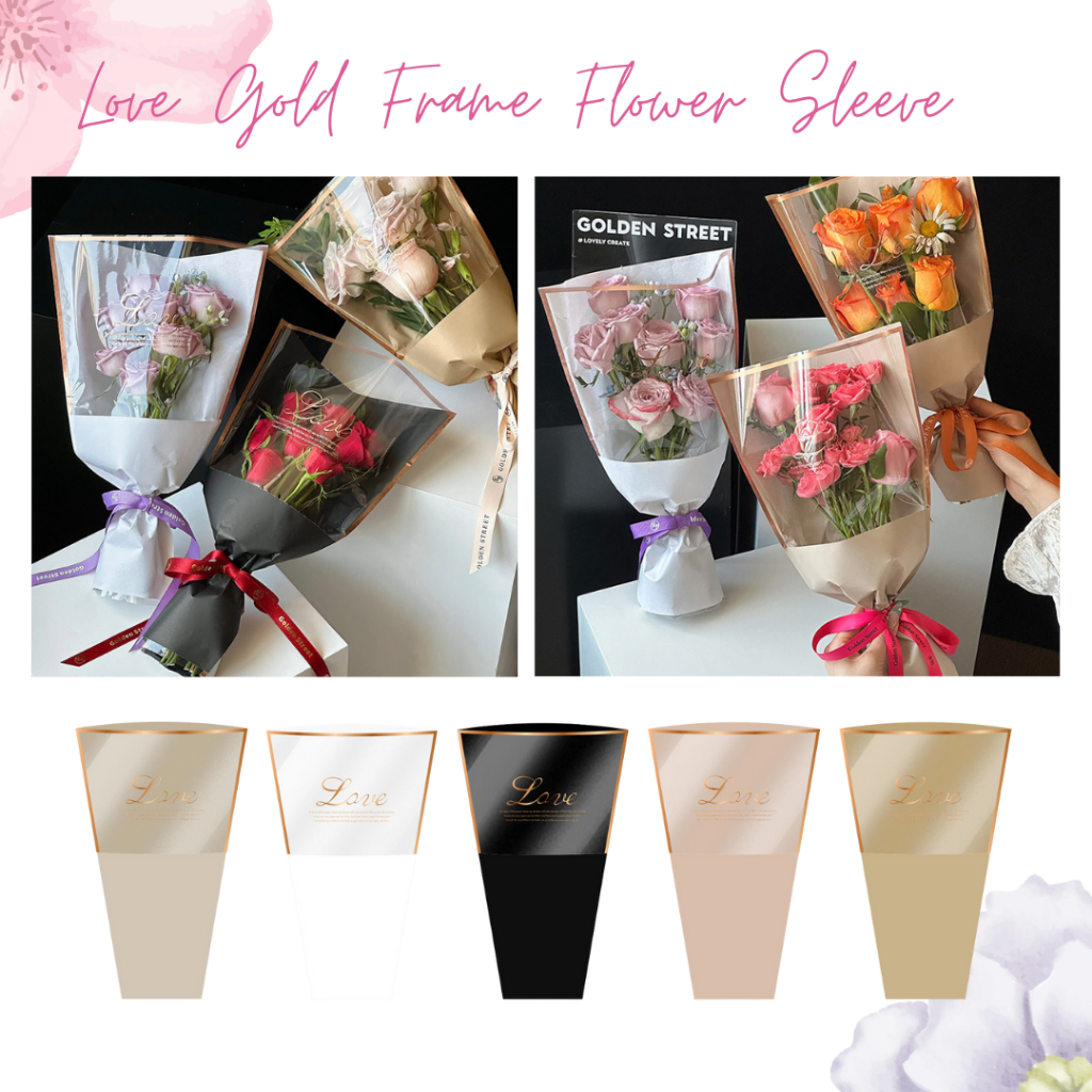 

Flower Sleeve Love Gold Frame Plastik Bungkus Bunga Flower Sleeve [20lembar]