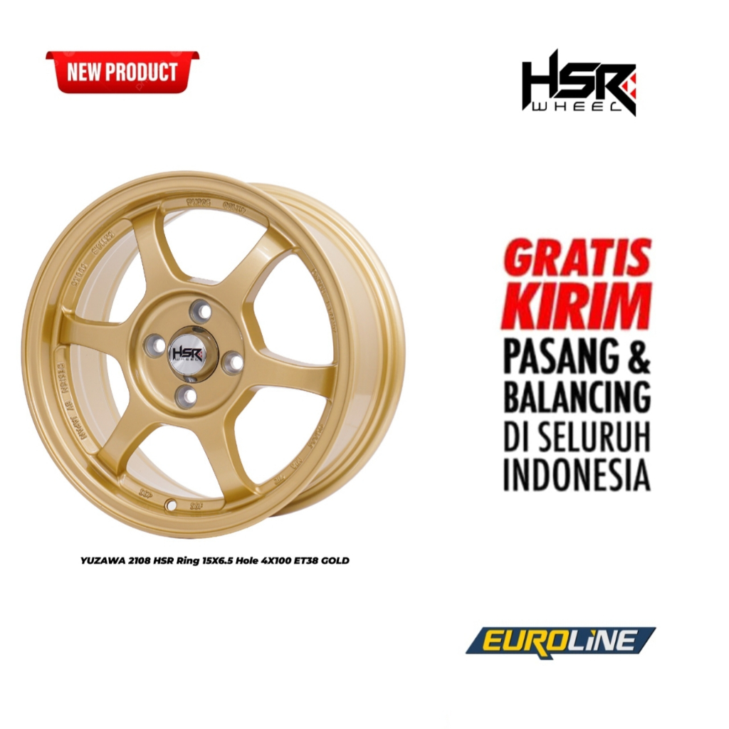 Velg mobil Jazz Tipe JDM R15 Hsr Yuzawa loang 4 ET38 GOLD Gratis Ongkir