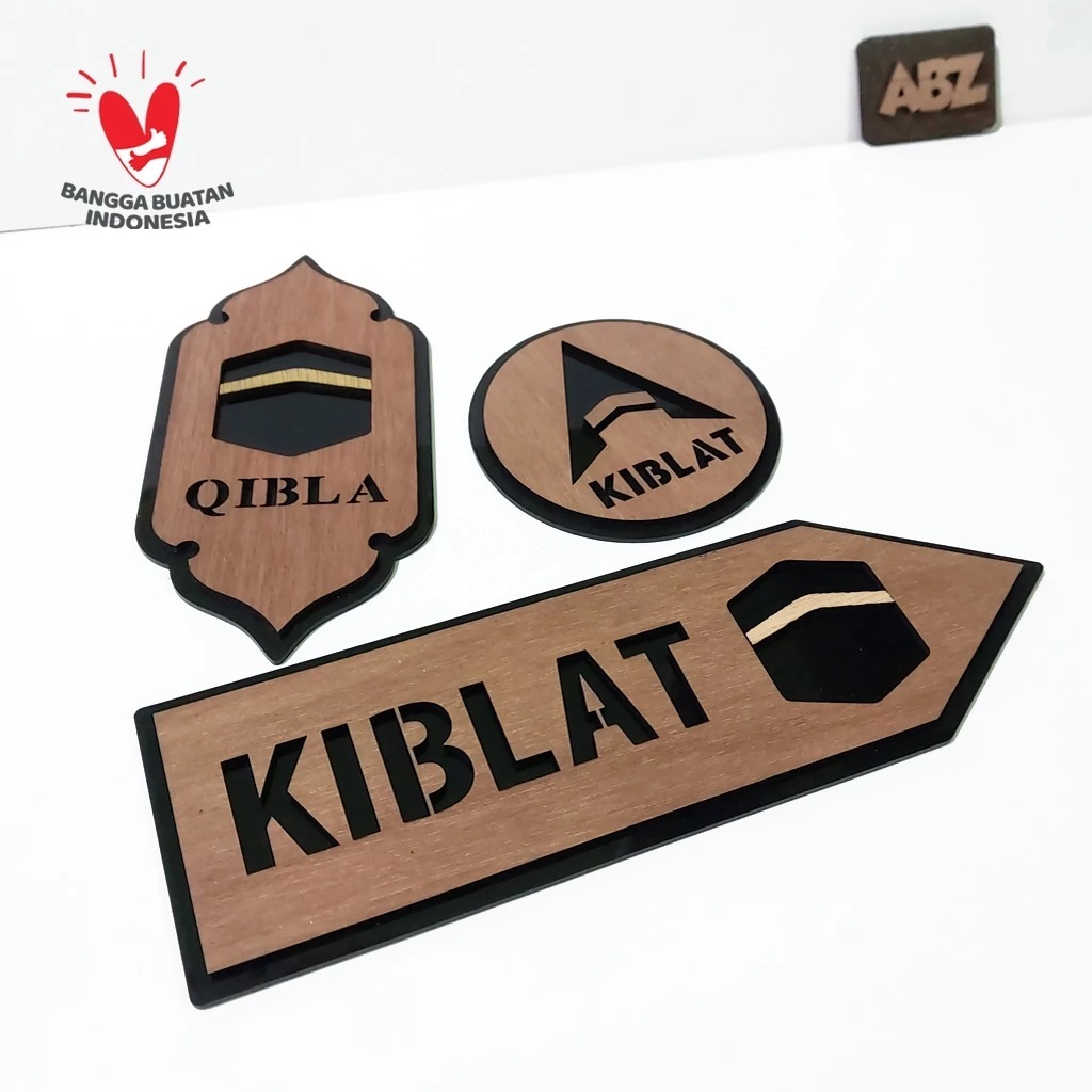 Papan Tanda Arah Kiblat / Kiblat Sign Kayu Akrilik Timbul