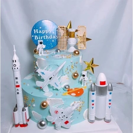 HIASAN KUE ULANG TAHUN PESAWAT SPACE ASTRONOT TOPPER ASTRONAUT ISI 7PCS / PAJANGAN KUE ULTAH