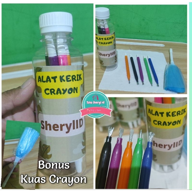 

Alat kerik crayon isi 5 mata Bonus Sulak pembersih crayon