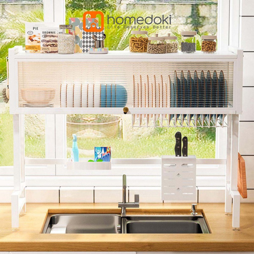Homedoki Rak Piring Wastafel Stainless/Rak Piring Tertutup/Rak Piring Minimalis/Rak Piring