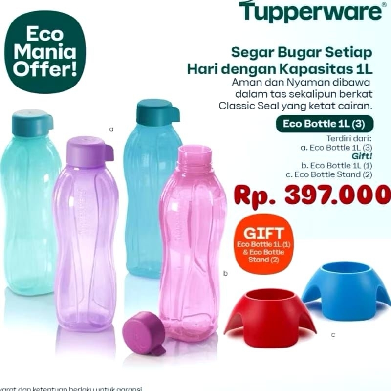 Tupperware Eco Bottle Set Mini 1L (4 pcs)