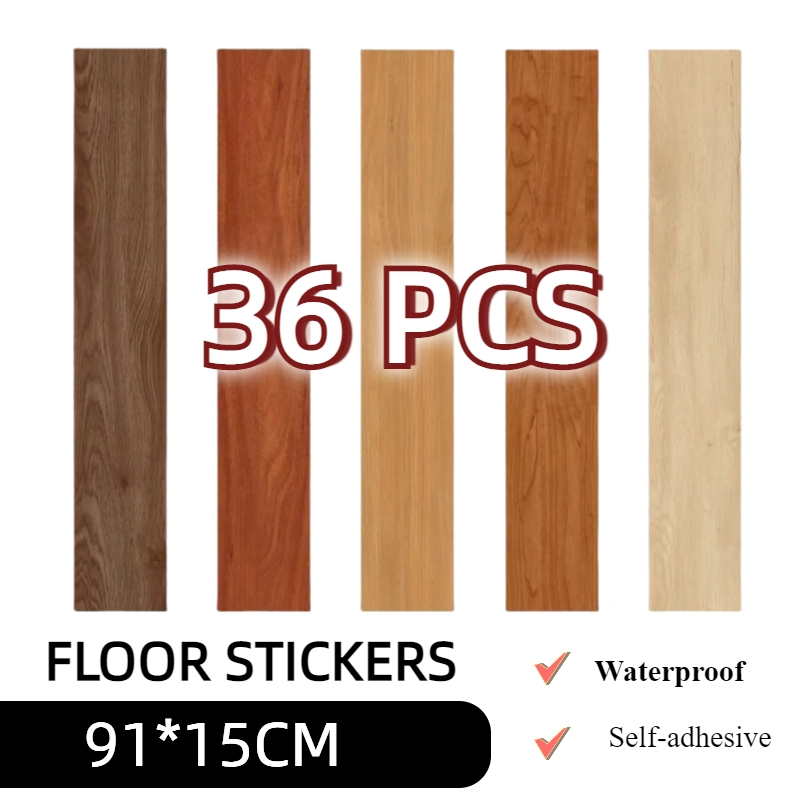 10pcs Lantai Vinyl Motif Kayu / Stiker Lantai Semenan / Wallpaper Lantai Tahan Air Lantai Vinyl 30*3