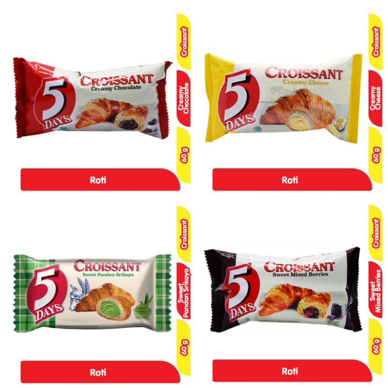 

5Day Roti Croissant berbagai Varian isi 60 Gram