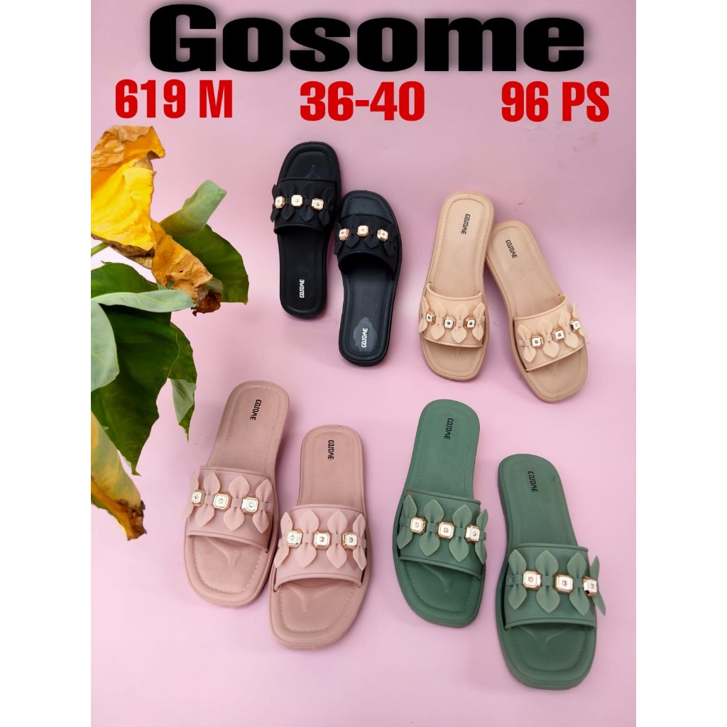 SANDAL WANITA DEWASA GOSOME 619M SLOP PITA 36-40_8LS