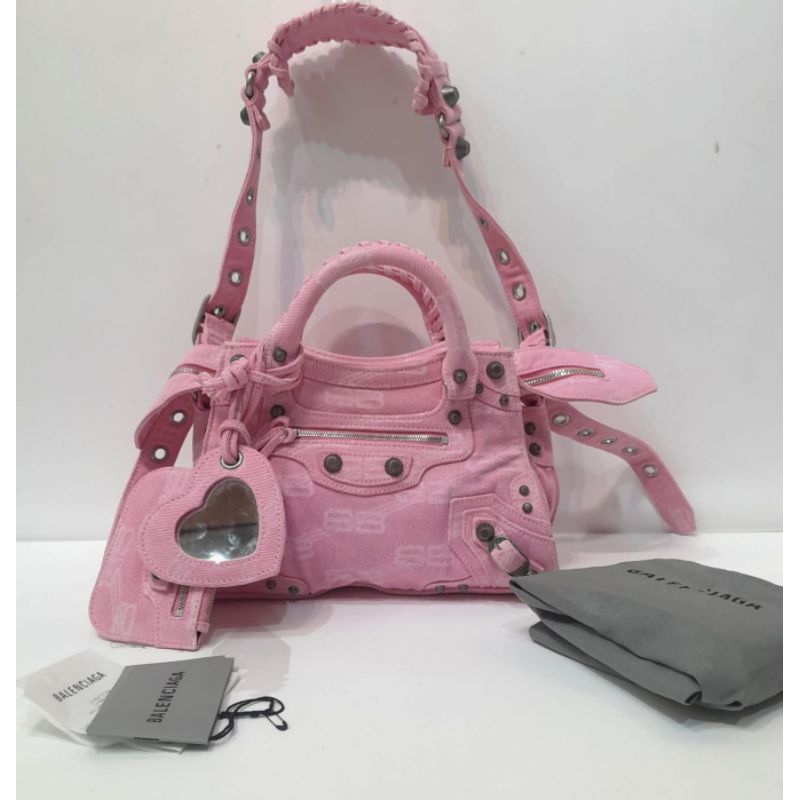 BALENCIAGAa Neo cagole XS BB monogram denim pink