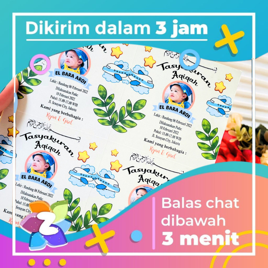 

2-4 Sticker Tasyakuran Aqiqah Custom Stiker Syukuran Ikkah Anak Bentuk Kotak Label Zend Uk.Kecil