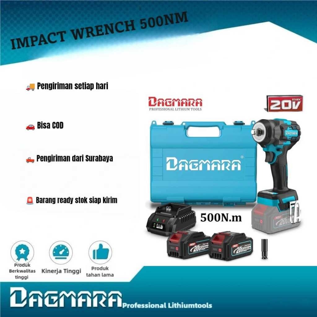 Dagmara 1/2 Inch 500N.m Brushless Heavy Duty Cordless Impact Wrench DIW500 Bor baterai portabel