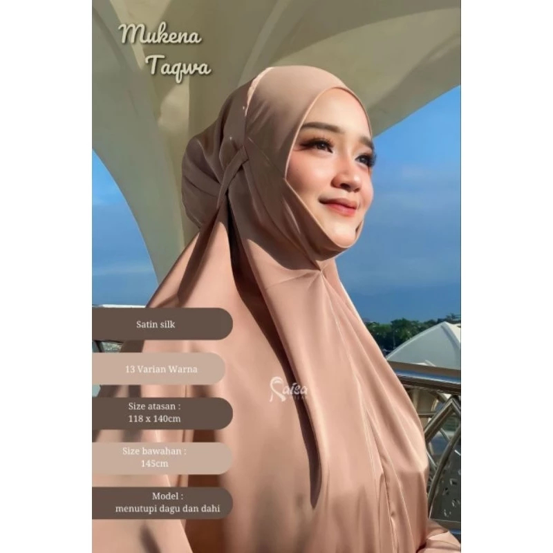 RAISA HIJAB MUKENA TAQWA matt SATIN SILK PREMIUM dengan penutup dagu jersey