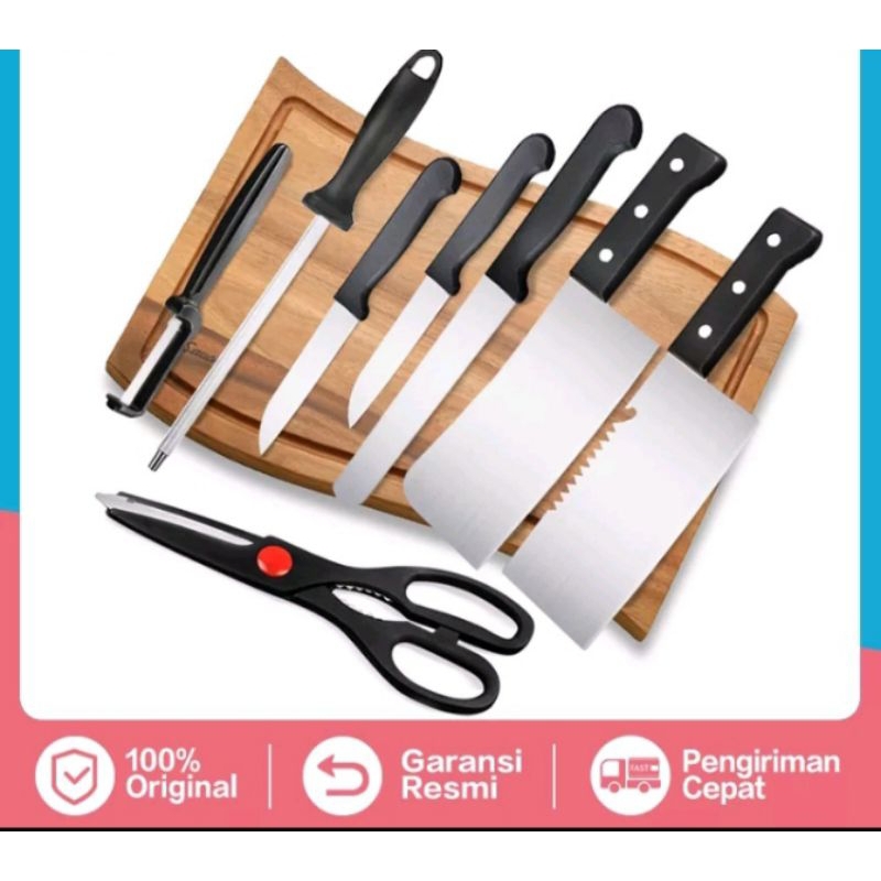 satu set pisau dapur perlengkapan alat masak pisau isi 8 pcs