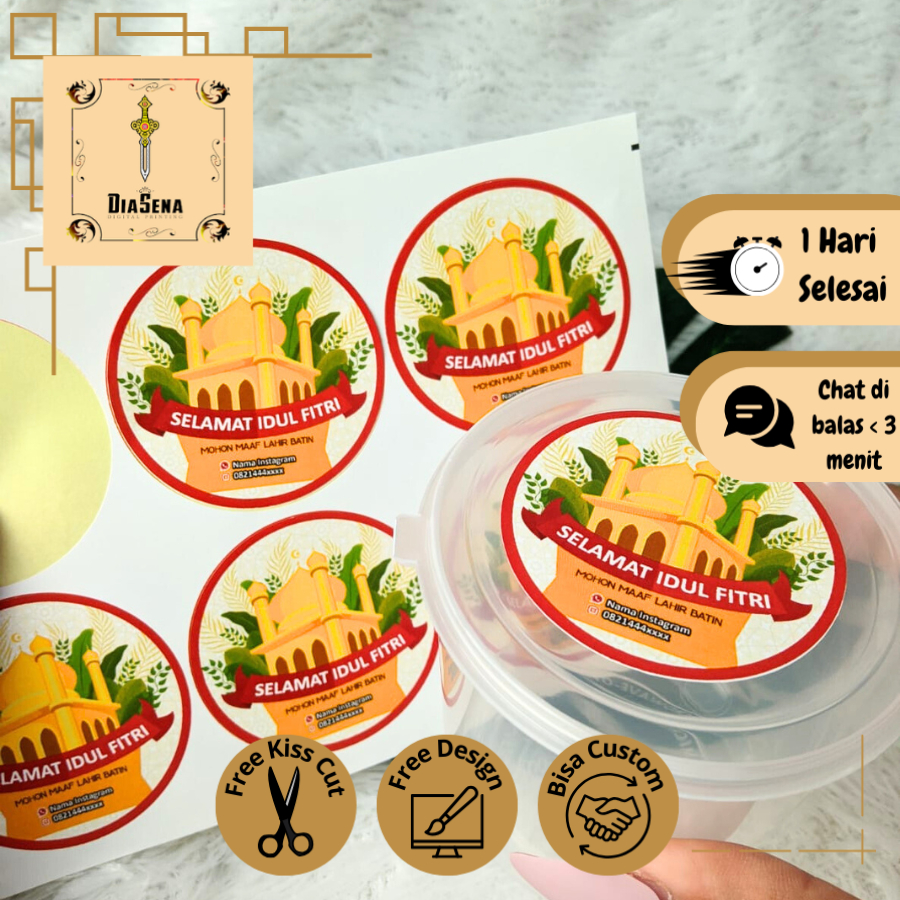 

5-8 Cetak Sticker Label Bulat Idul Fitri Stiker Lebaran Toples Label Kue