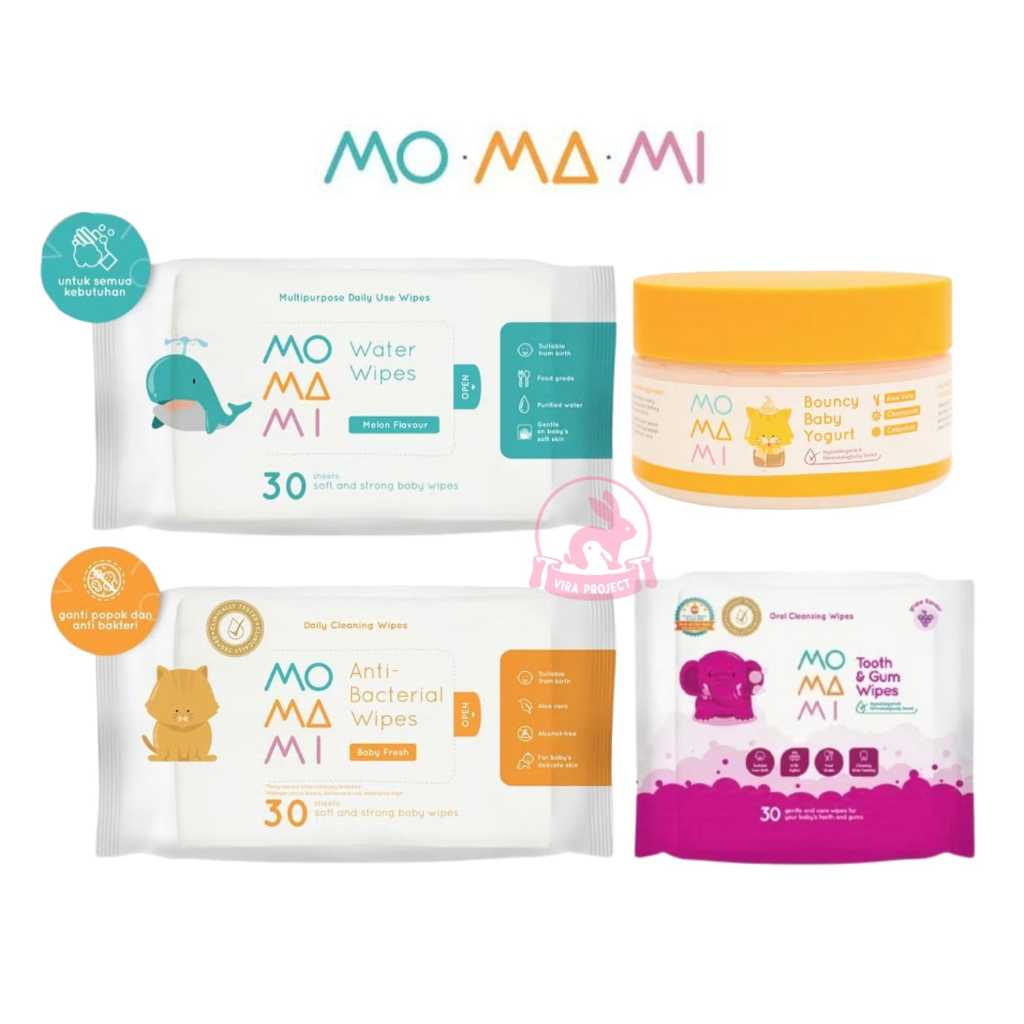 MOMAMI WIPES ANTIBACTERIAL WATER WIPES TOOTH GUM BOUNCY YOGURT PELEMBAB TISU BASAH