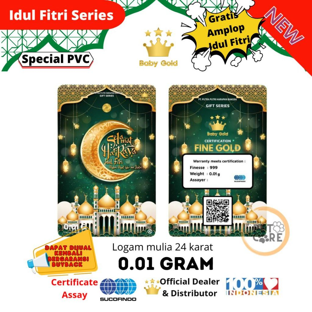 BABY GOLD EDISI IDUL FITRI HIJAU GOLD 0.01 EMAS MINI LOGAM MULIA FREE AMPLOP