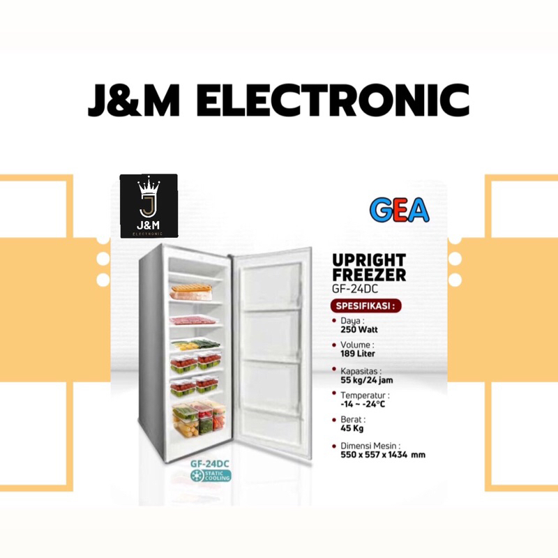 gea upright freezer GF 24 DC kulkas 1 pintu es batu rak freezer 6 rak 189 liter GF 24 DC standing fr