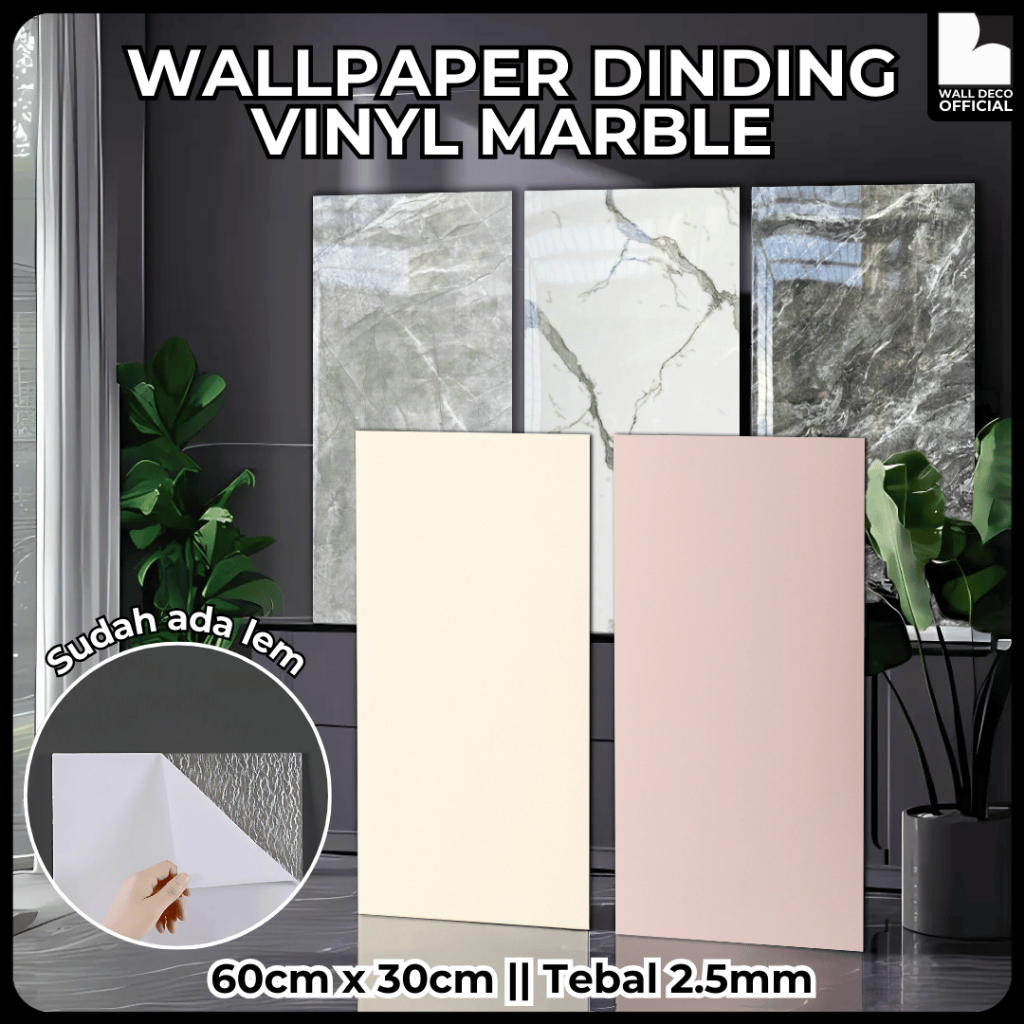 Wallpaper Dinding Vinyl Marble/Keramik Marbel Granit/ Lantai Vinyl Stiker 30 x 60 cm WD2