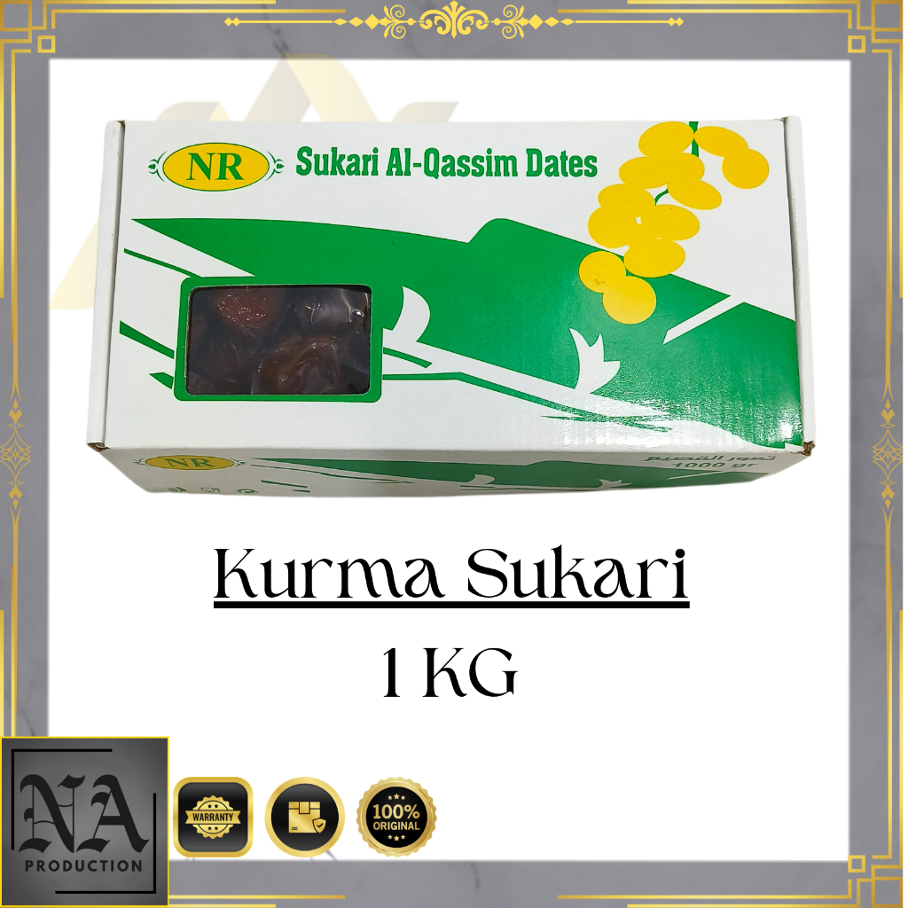 

Kurma / sukari Premium kemasan dus 1kg original / korma raja sukkari asli ori 100% / Arab 500gram