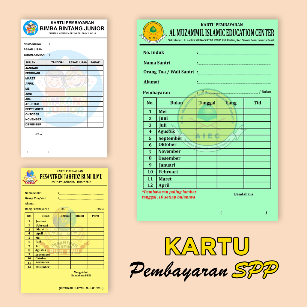 

KARTU PEMBAYARAN IURAN SPP BULANAN (100 Pcs)