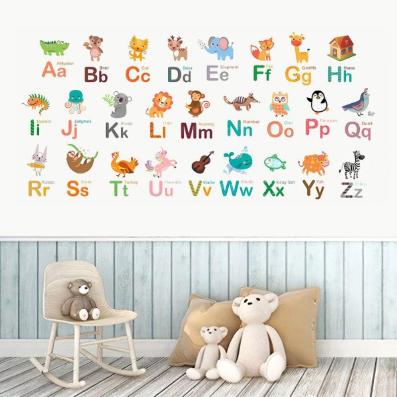 Stiker Dinding Anak Dekorasi Kamar Abjad Animal Cute  Huruf Tempelan Abc Alphabet belajar