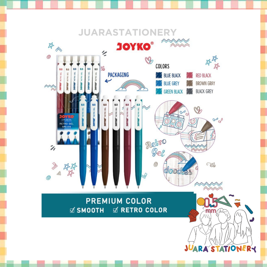 

Pulpen Joyko Retro Gel Pen 0.5mm (995) / Pulpen Warna Lucu Unik / Bolpen / Pena / Pewarna