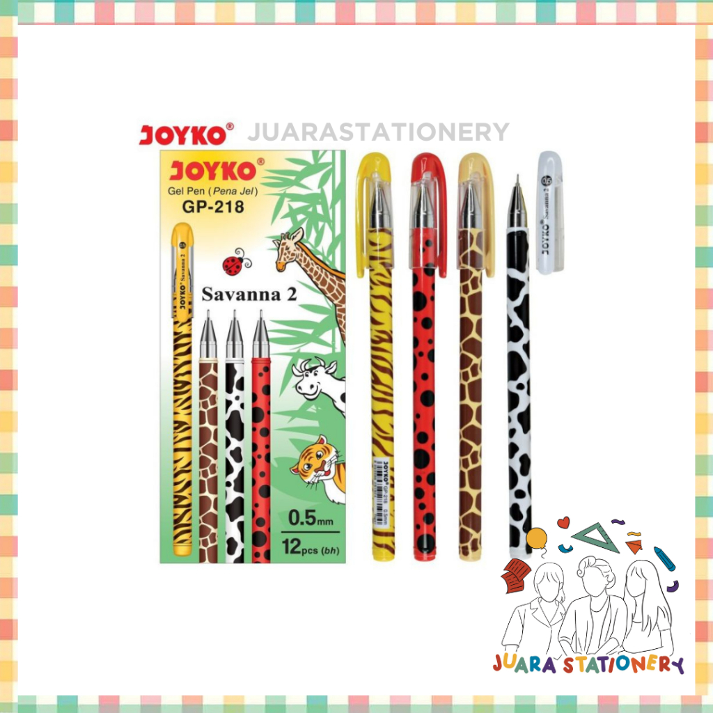 

(1198) Pulpen Gel Joyko GP-218 Savanna 0.5 mm Animal Kingdom / Bolpoin Bolpen Tinta Motif Hewan