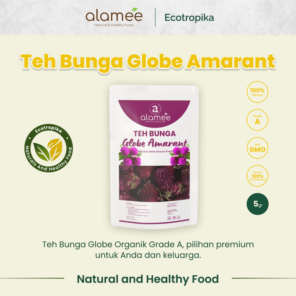 

Teh Bunga Globe Amaranth Tea Herbal Organik Kering Dried Flower Grade A Premium Kemasan 5gr