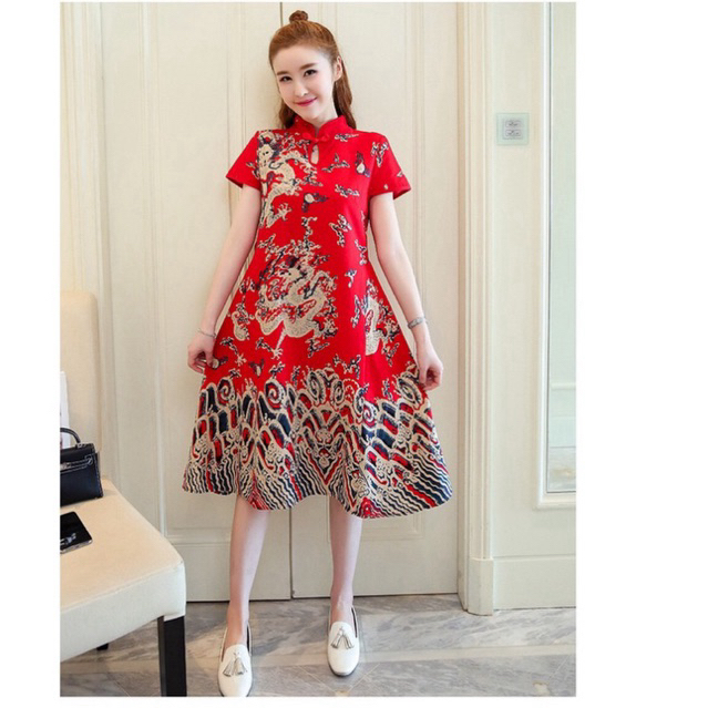 New Dress cheongsam / qipao premium elegant motif Naga style anak muda sampai orang tua