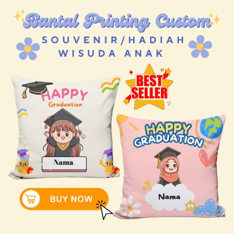 Souvenir Hadiah Wisuda Kelulusan  Anak TK/SD/PG Bantal Foto Printing Custom Graduation