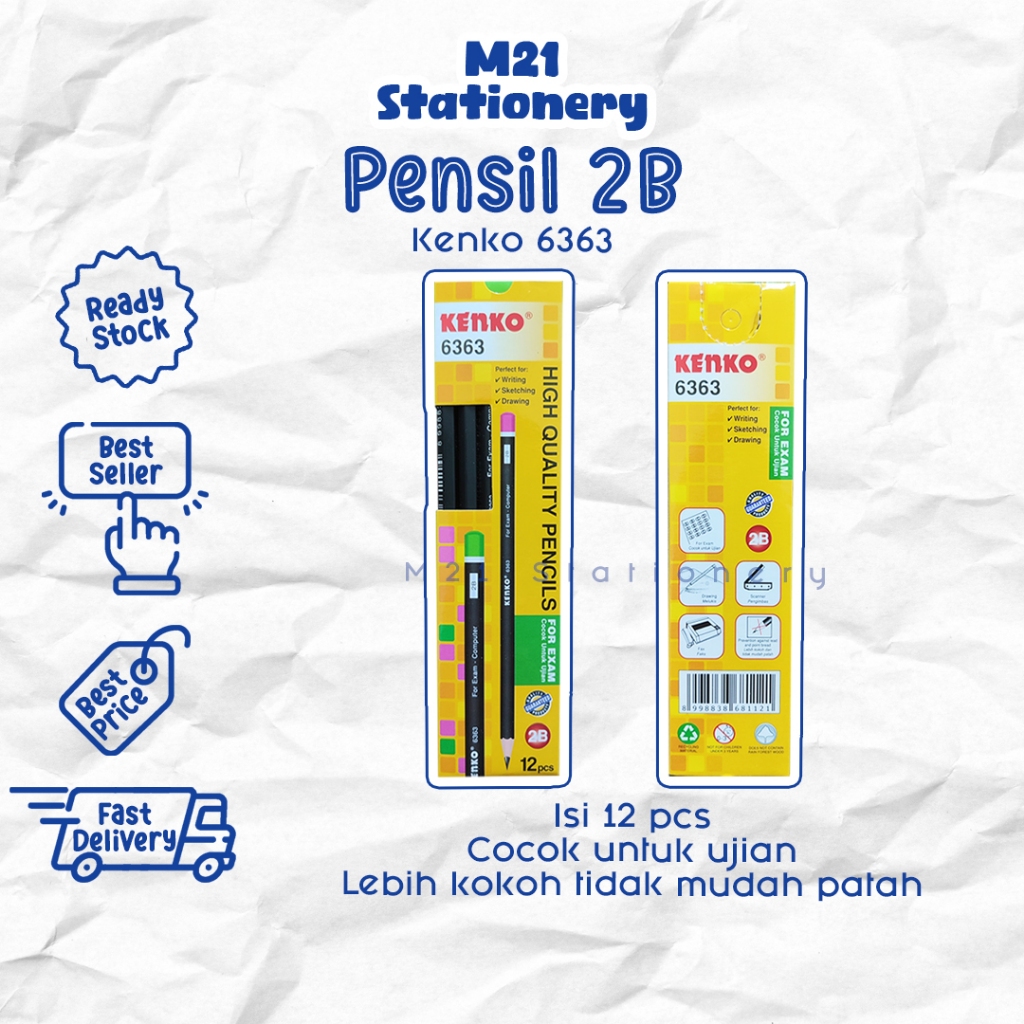 

(12 PCS) PENSIL 2B KENKO 6363 / 1 pack pak kenko 6363 pencil kayu pena original menulis graphite menggambar sket sketch anak alat tulis sekolah kuliah atk kantor stationery murah / m21 stationery jogja