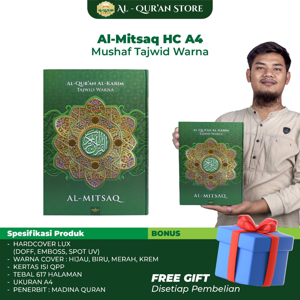 [BEST SELLER] Mushaf Alquran Al-Mitsaq Ukuran Besar A4 Tajwid Warna 30 Juz, Al qur an Non Terjemahan