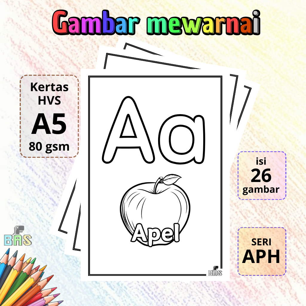 

Mewarnai gambar 26 lembar A5 seri alfabet A-Z untuk anak PAUD TK SD kertas HVS 80 gsm terlaris termurah