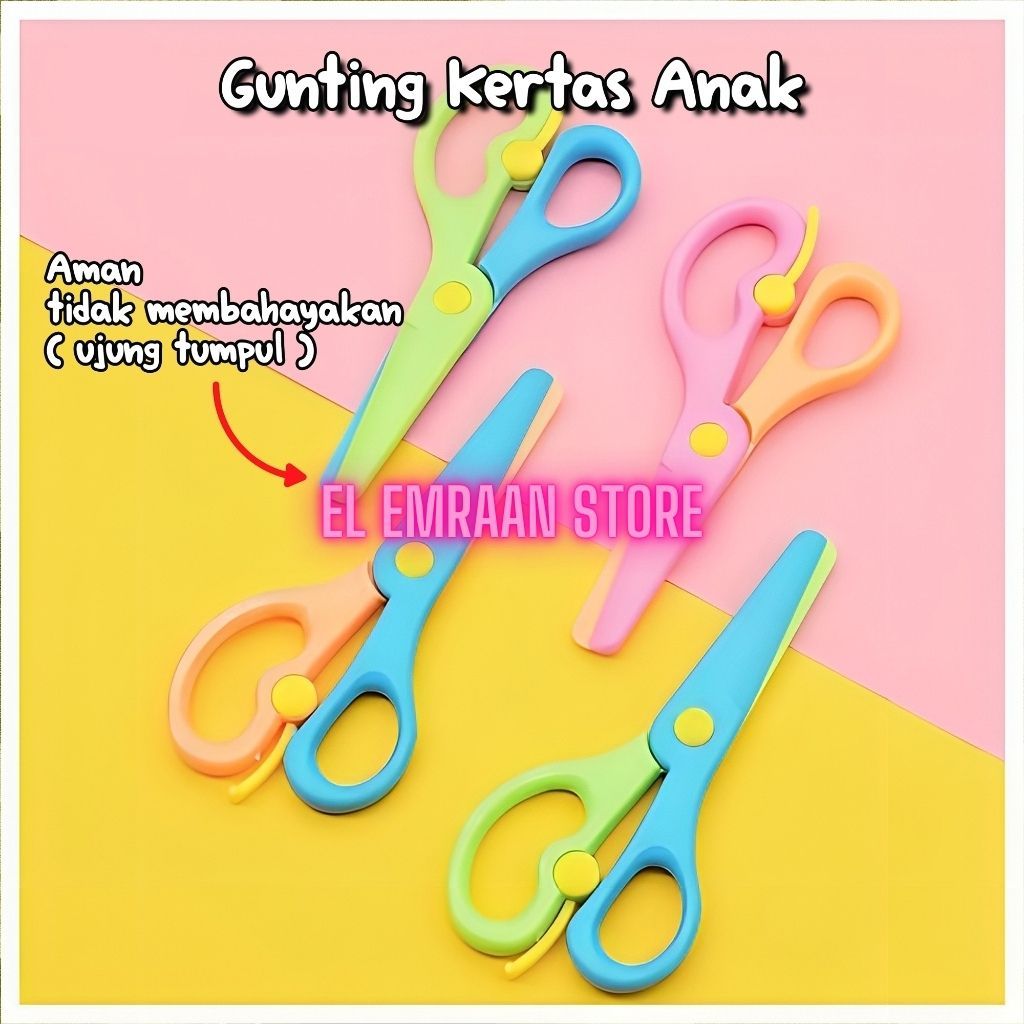 

Gunting Kertas Anak ujung tumpul Bahan Plastik safety Aman model trendy warna-warni