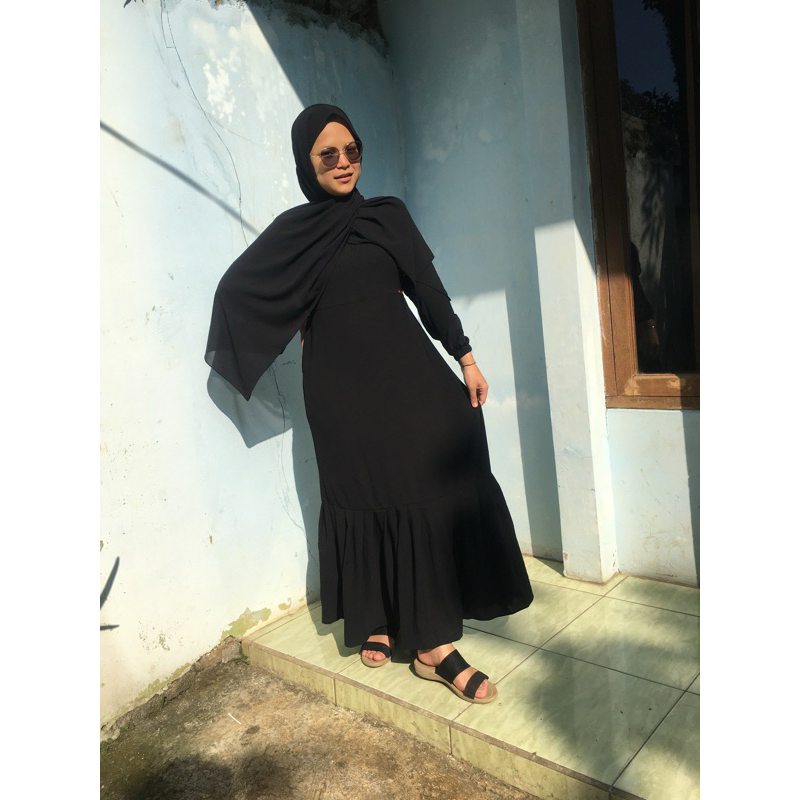 Almeera Dress Polos Rempel Bawah | Gamis Crinkle Airflow