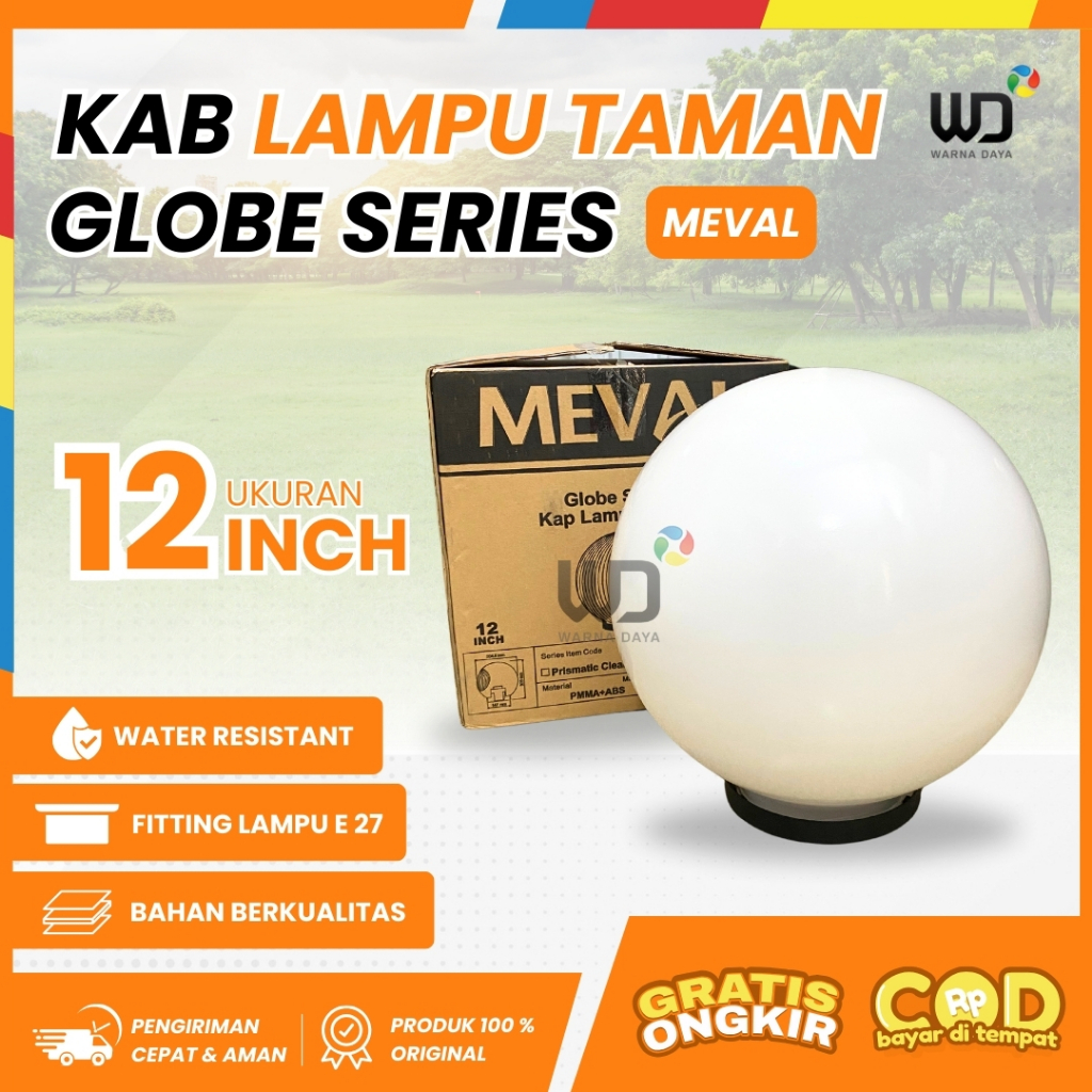 Kap Lampu Taman Globe Series Meval 12 Inch