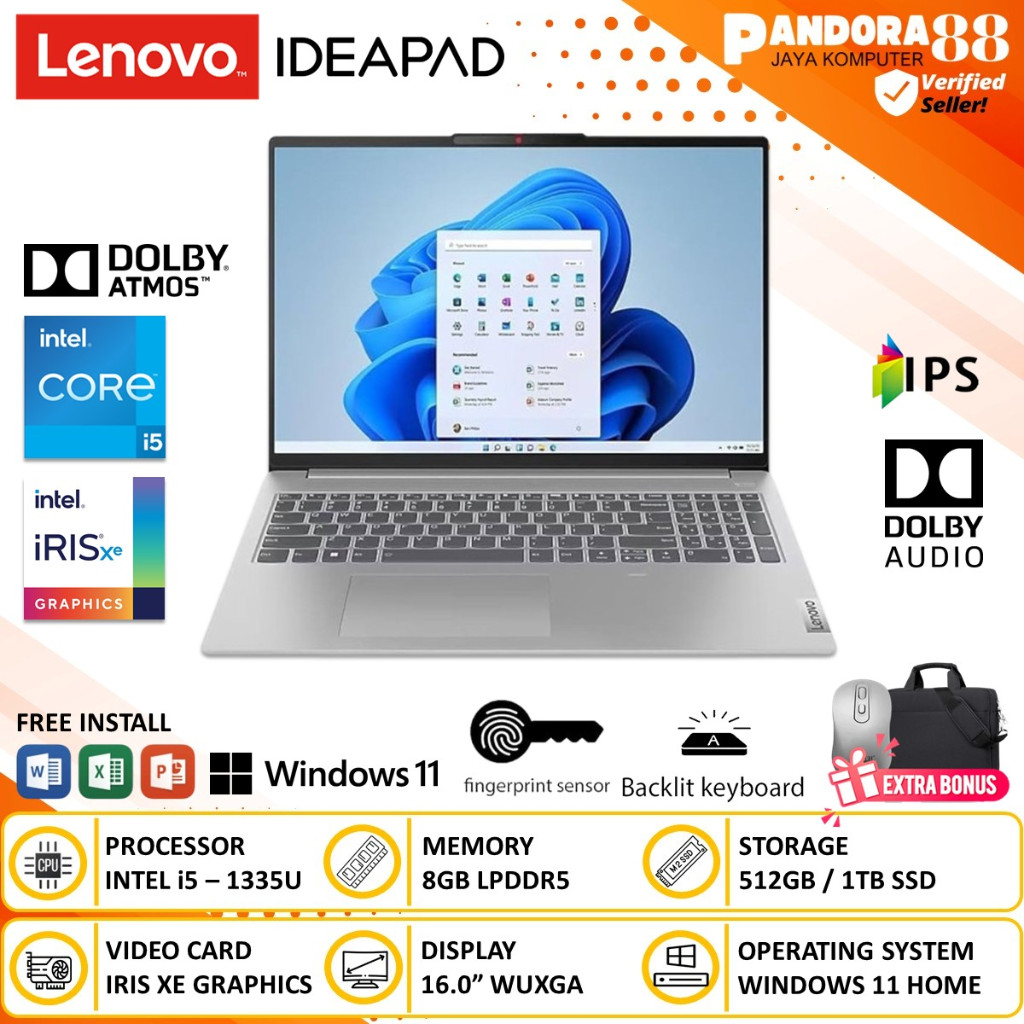 Laptop LENOVO Ideapad Slim 5i 16 Intel Core i5 1335U RAM 8GB DDR5 SSD 1TB 16 Inch WUXGA IPS Windows 