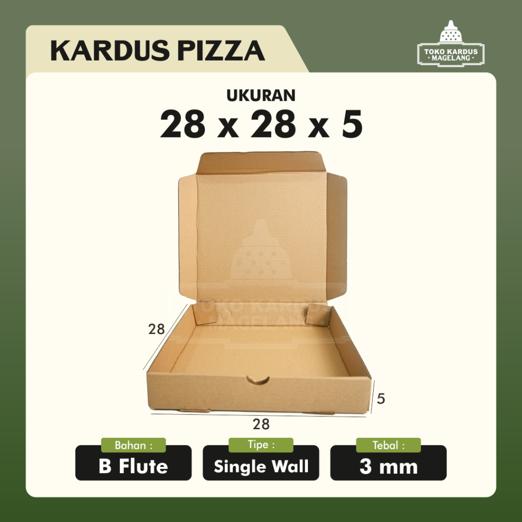 

kardus/karton/box. uk. 28 x 28 x 5 cm.....DIE CUT model pizza