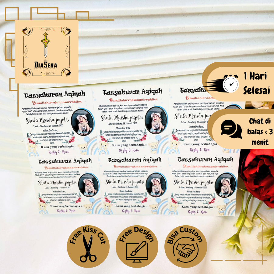 

2-4 Stiker Tasyakuran Aqiqah Bayi Sticker Kotak Syukuran Acara Iqqah Ikkah Anak Uk.Kecil Diasena