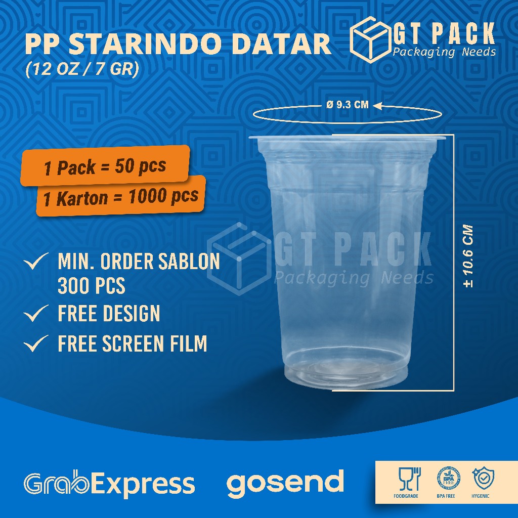 Sablon Cup Plastik PP Datar 12 Oz | 5,5 / 6 / 7 gram