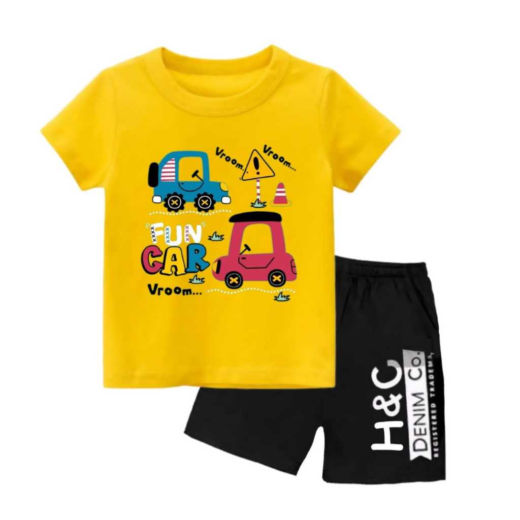 OK Set PDK Pakaian Harian Anak Laki Laki Setelan Lengan Pendek Baju Kaos Anak Laki Laki Motif Fun