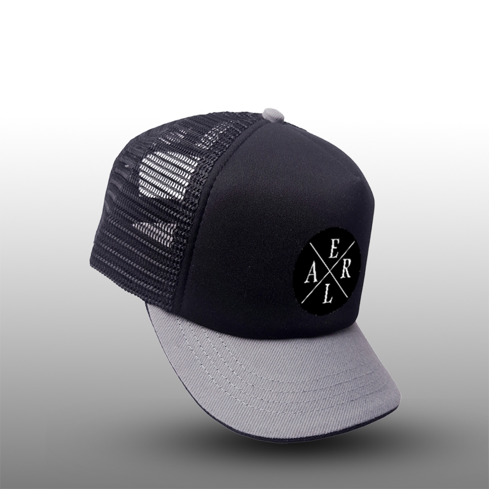 Aerial Original - Topi Trucker Caps Black Visor Pendek, Topi Jaring lidah Pendek 5 cm