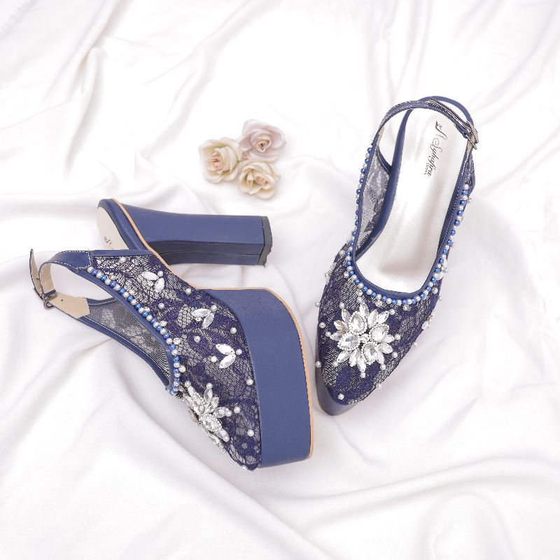 Syhafira -  Safir  Wedding Shoes  Sepatu Selop Pengantin Hak Tahu 12 Cm Biru  12 mocca 10 cm putih