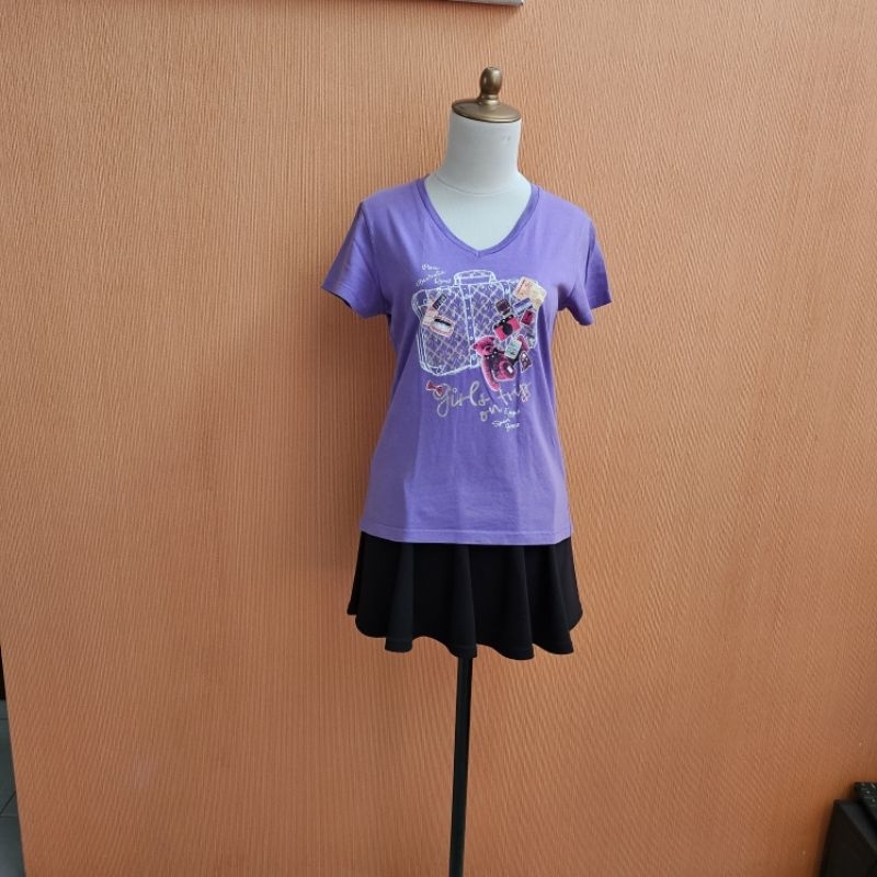 atasan kaos wanita ungu BOSSINI cewek M lengan pendek santai