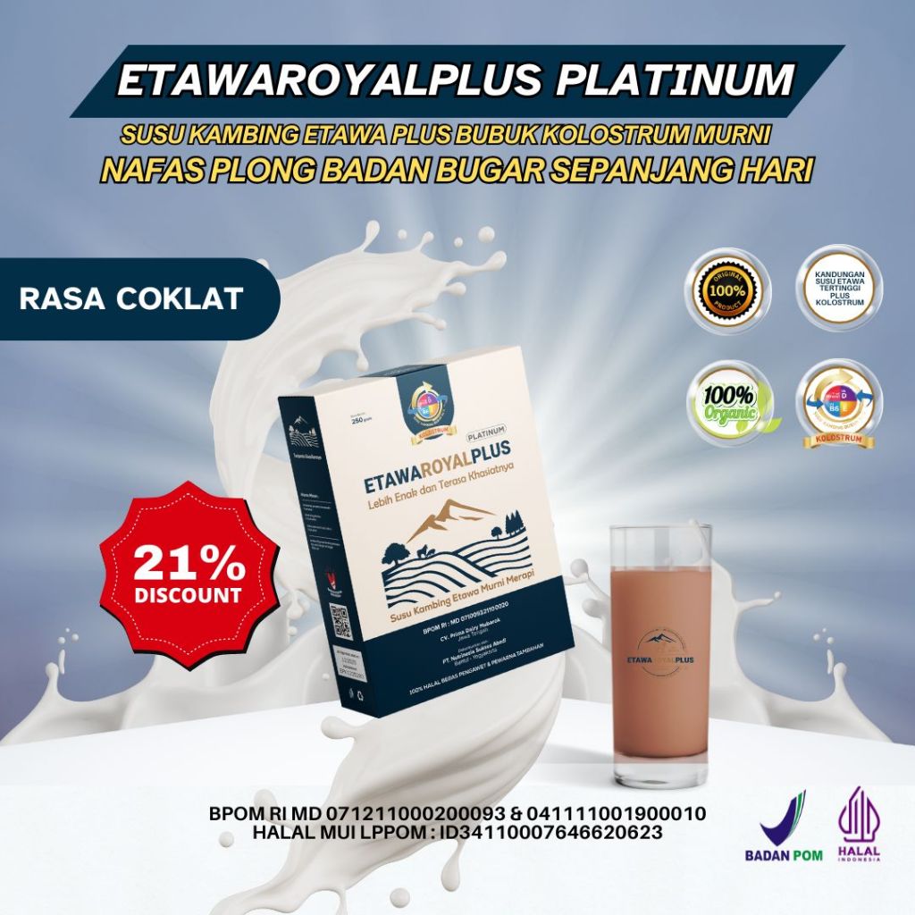 

[Etawaroyalplus] Susu Kambing Etawa Rasa Cokelat Untuk Kesehatan Paru - Paru, Ashma, Sesak Nafas, Nyeri Sendi 1 Box